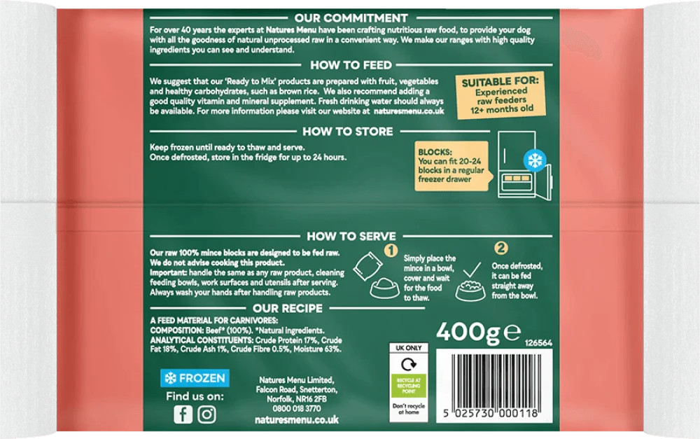 Natures Menu Just 100% Beef Mince 400g - Ormskirk Pets