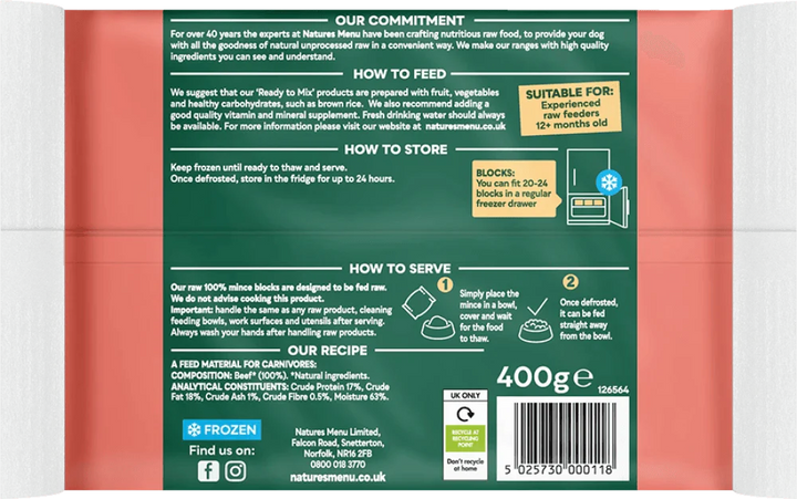 Natures Menu Just 100% Beef Mince 400g - Ormskirk Pets