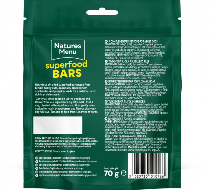 Country Hunter Superfood Bars Dog Treat Turkey With Cranberries And Pumpkin 70G