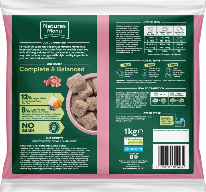 Natures Menu Complete & Balanced Raw Turkey with Venison For Adult Dogs 1kg