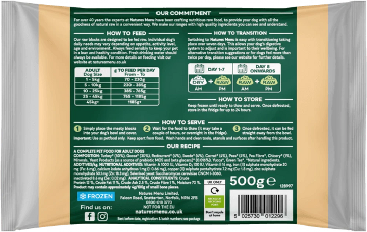 Natures Menu Complete & Balanced Raw Goose & Turkey For Adult Dogs 500g