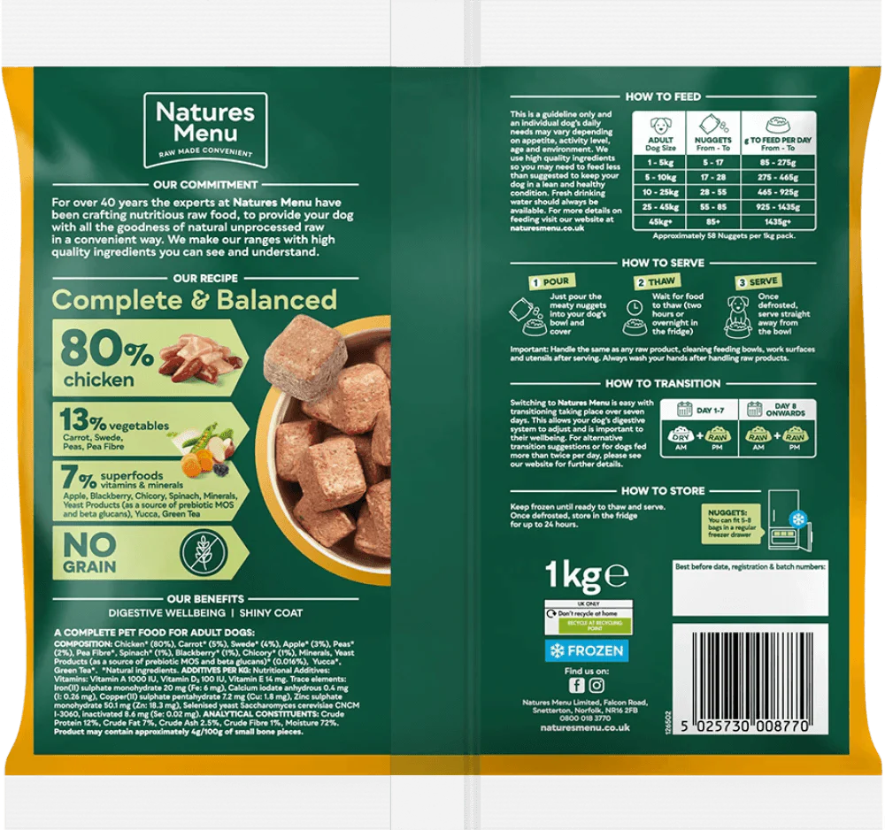 Natures Menu Country Hunter 80/20 Chicken Nuggets with Superfoods 1kg - Ormskirk Pets