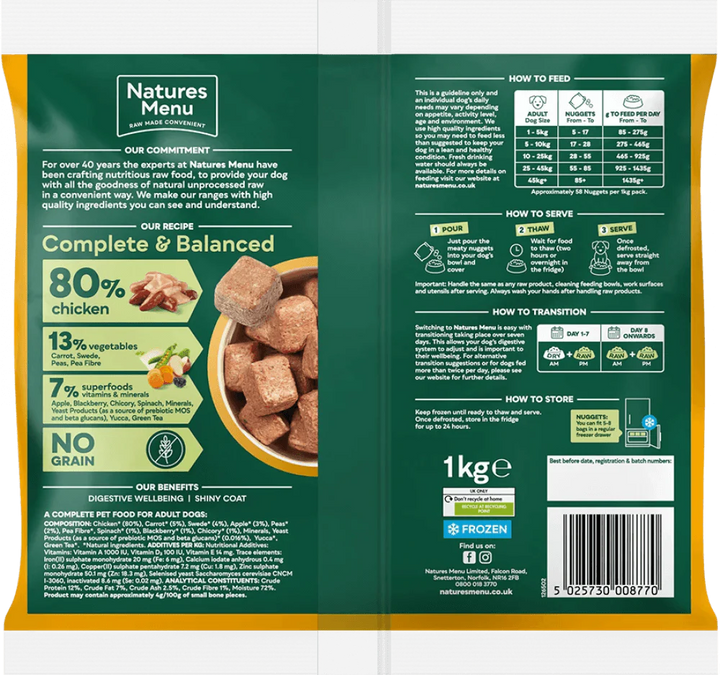 Natures Menu Country Hunter 80/20 Chicken Nuggets with Superfoods 1kg - Ormskirk Pets