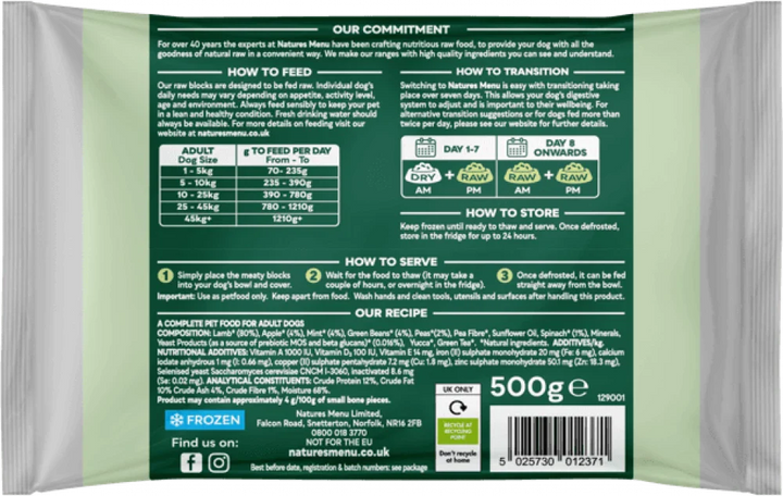Natures Menu Complete & Balanced Raw Lamb For Adult Dogs 500g