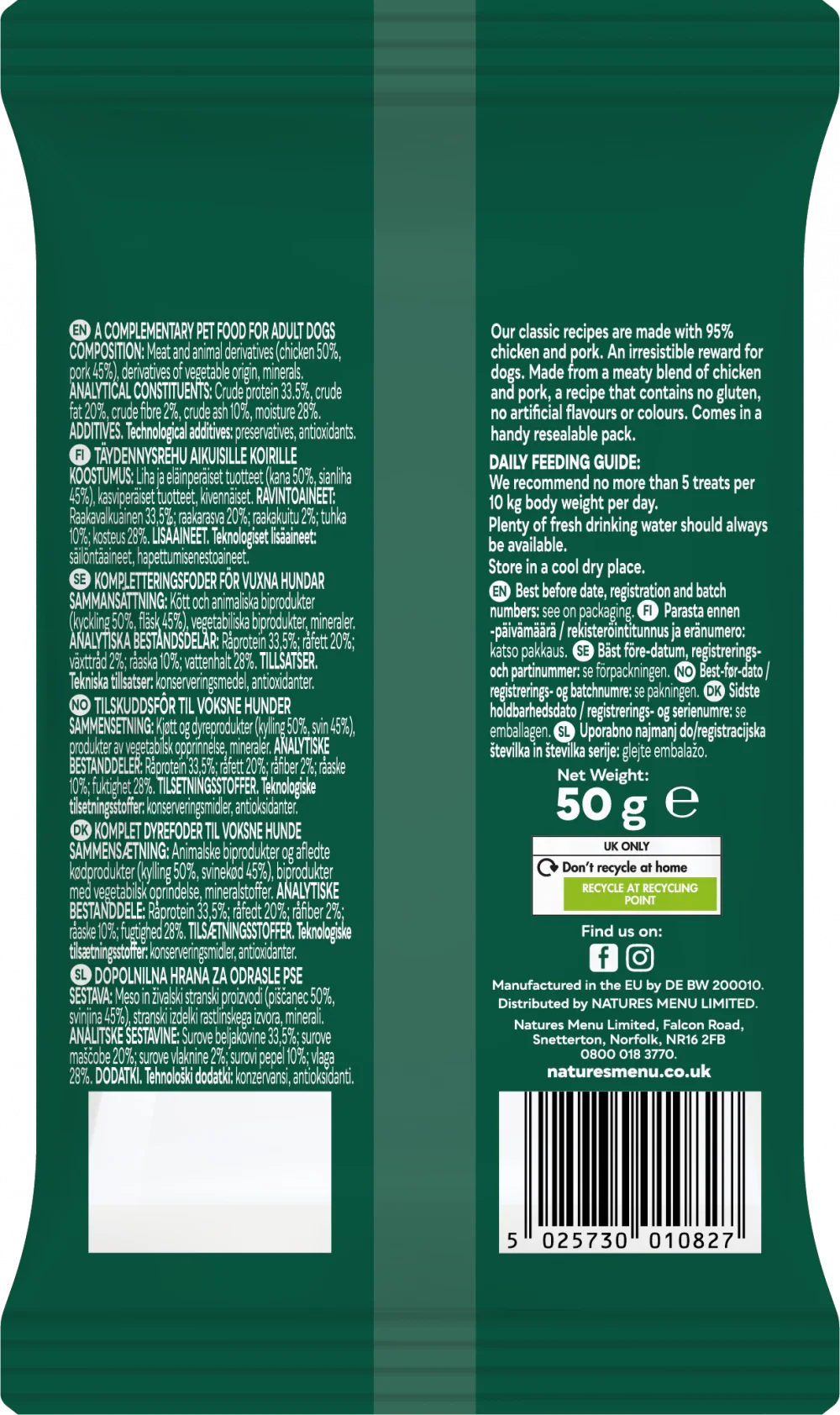 Natures Menu Meaty Treats For Adult Dog Chicken And Pork 50G