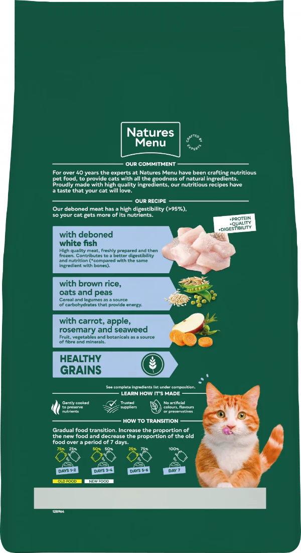 Natures Menu High In Meat Dry Cat Food Healthy Grains With White Fish 3kg