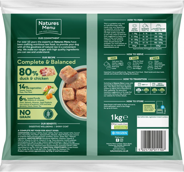 Natures Menu 80/20 Complete and Balanced Duck and Chicken Raw Nuggets 1kg