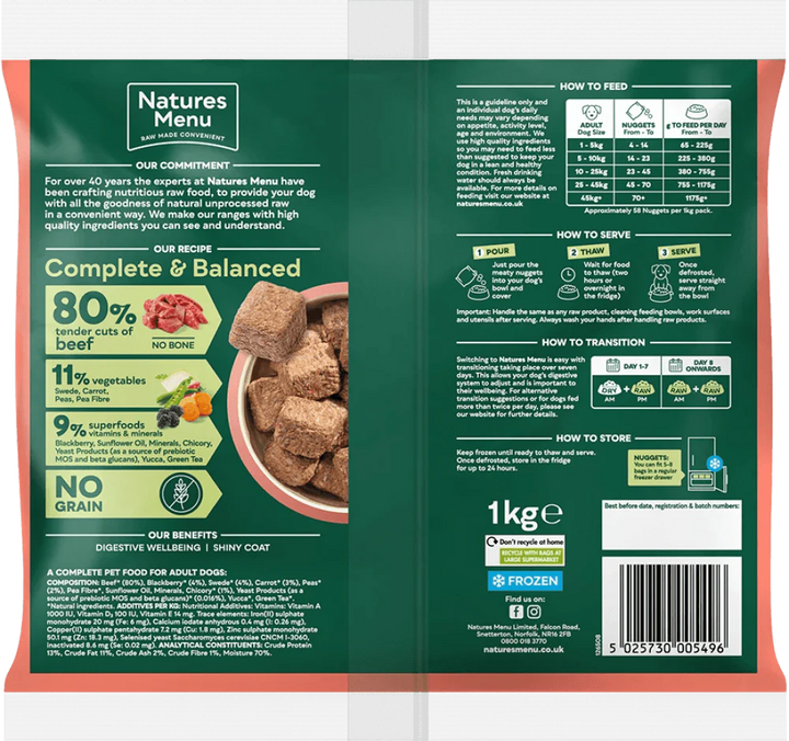 Natures Menu Country Hunter 80/20 Beef Nuggets with Superfoods 1kg - Ormskirk Pets