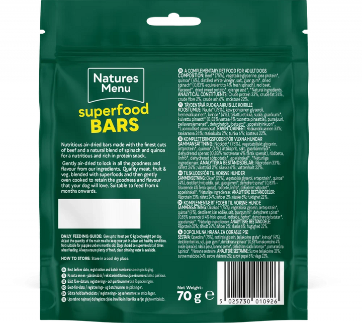 Country Hunter Superfood Bars Dog Treat Beef With Spinach And Quinoa 70G