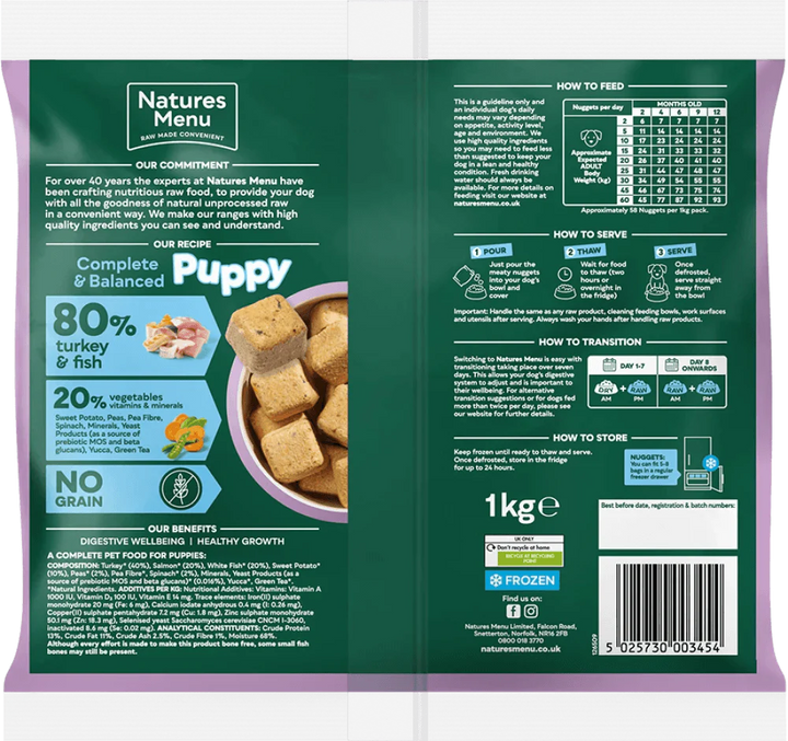 Natures Menu 80/20 Puppy Turkey and Fish Nuggets with Vegetables 1kg - Ormskirk Pets