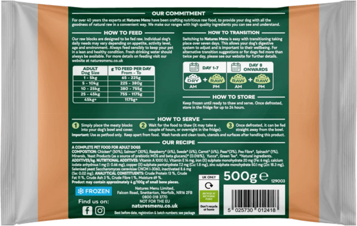 Natures Menu Complete & Balanced Raw Salmon & Chicken For Adult Dogs 500g