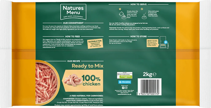 Natures Menu 100% Chicken Freeflow Mince for Adult Dogs 2kg - Ormskirk Pets