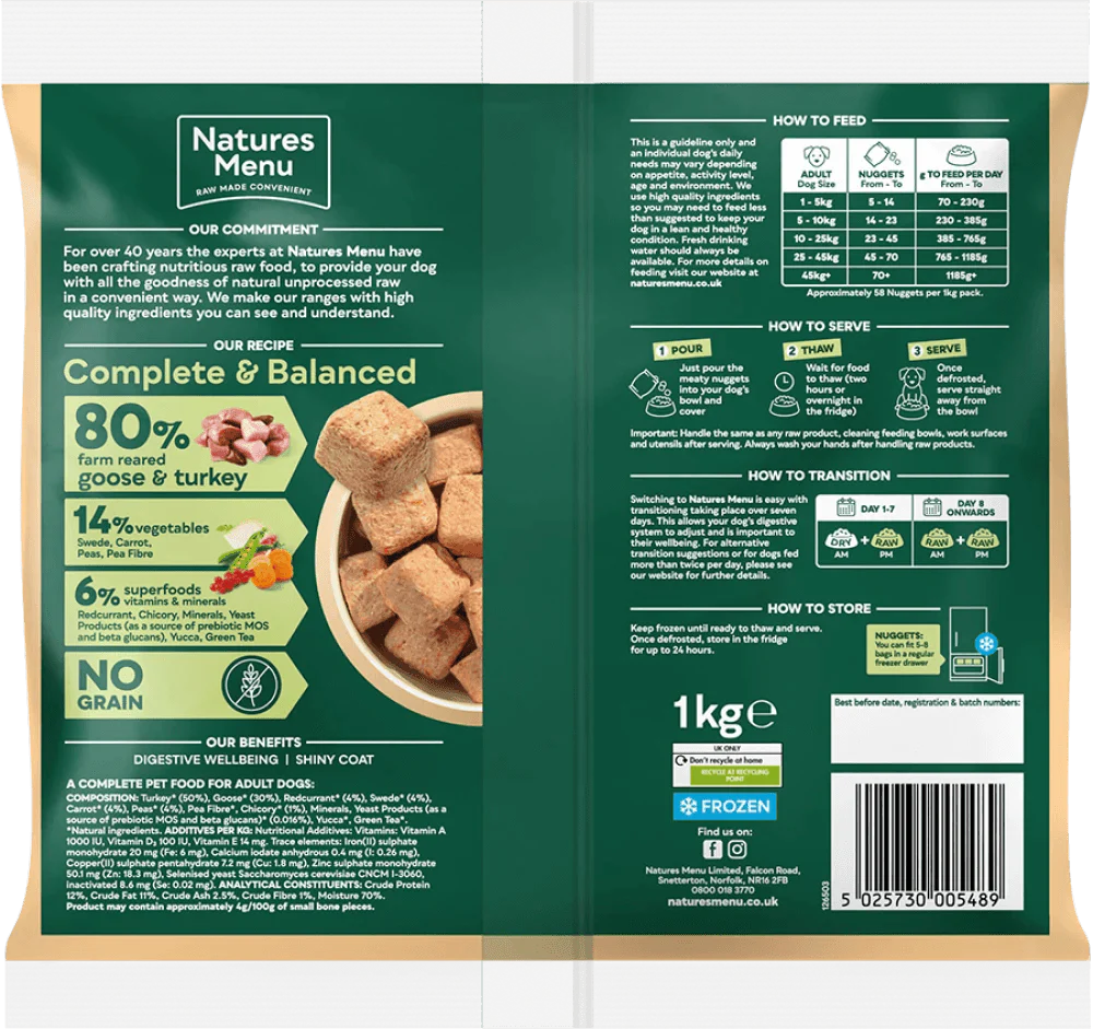 Natures Menu Country Hunter 80/20 Goose and Turkey Nuggets with Superfoods 1kg - Ormskirk Pets