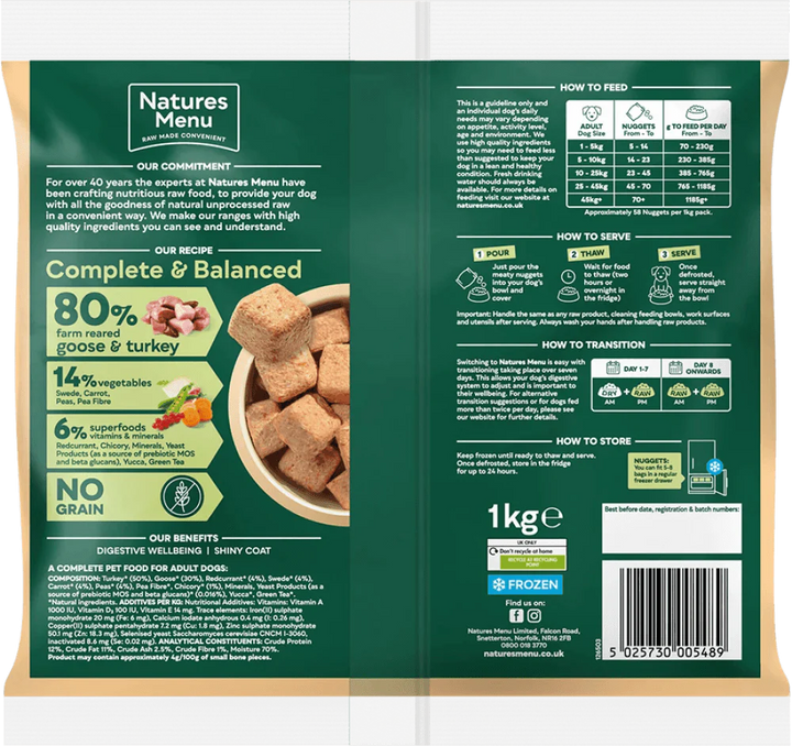 Natures Menu Country Hunter 80/20 Goose and Turkey Nuggets with Superfoods 1kg - Ormskirk Pets