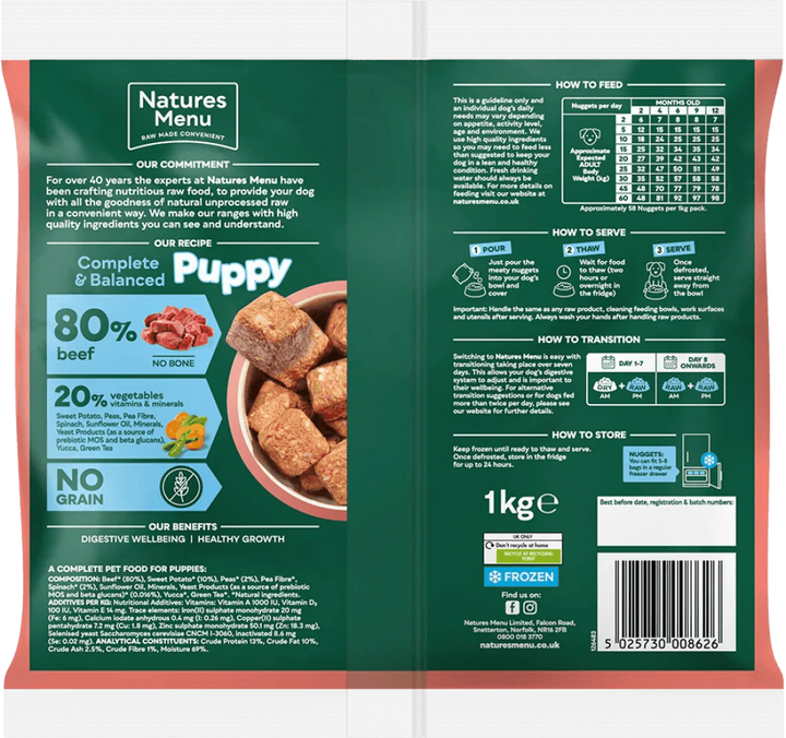 Natures Menu 80/20 Puppy Beef Nuggets with Vegetables 1kg - Ormskirk Pets