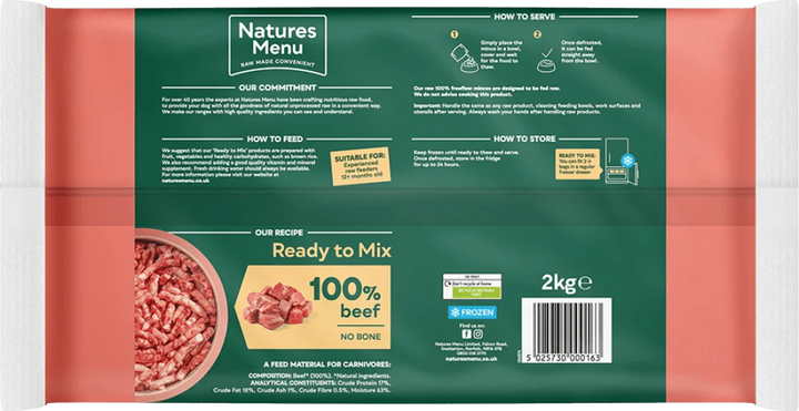 Natures Menu 100% Beef Freeflow Mince for Adult Dogs 2kg - Ormskirk Pets
