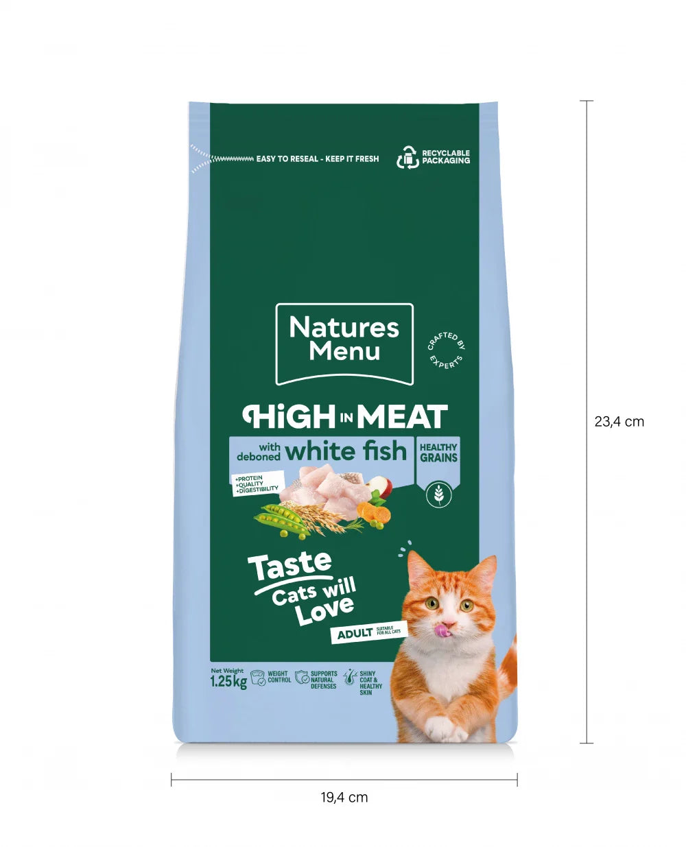 Natures Menu High In Meat Dry Cat Food No Grain With White Fish 1.25kg