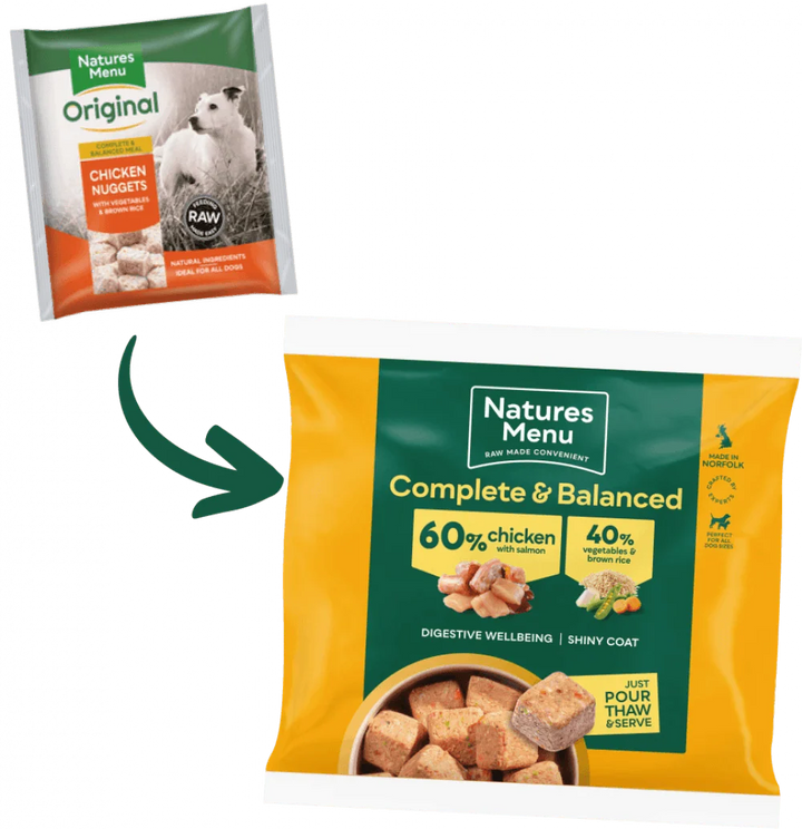Natures Menu 60/40 Chicken Nuggets with Salmon, Vegetables and Brown Rice 1kg - Ormskirk Pets
