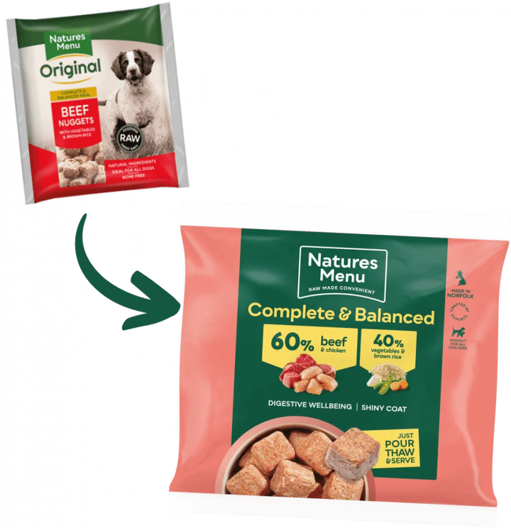 Natures Menu 60/40 Beef Nuggets with Chicken, Vegetables and Brown Rice 1kg - Ormskirk Pets