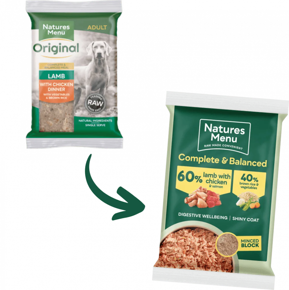 Natures Menu 60/40 Lamb with Chicken, Salmon, Vegetables and Brown Rice Block 300g