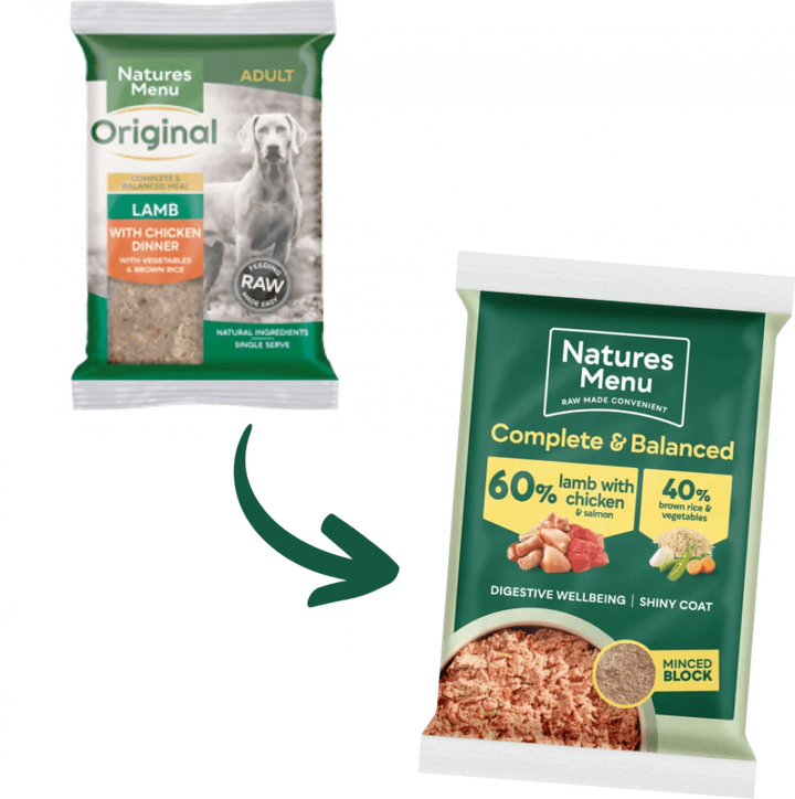 Natures Menu 60/40 Lamb with Chicken, Salmon, Vegetables and Brown Rice Block 300g