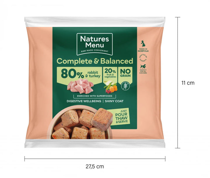 Natures Menu Complete & Balanced Raw  80/20 Rabbit & Turkey with Superfoods 1kg FROZEN