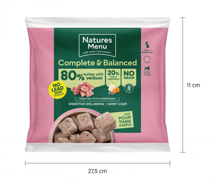 Natures Menu Complete & Balanced Raw Turkey with Venison For Adult Dogs 1kg