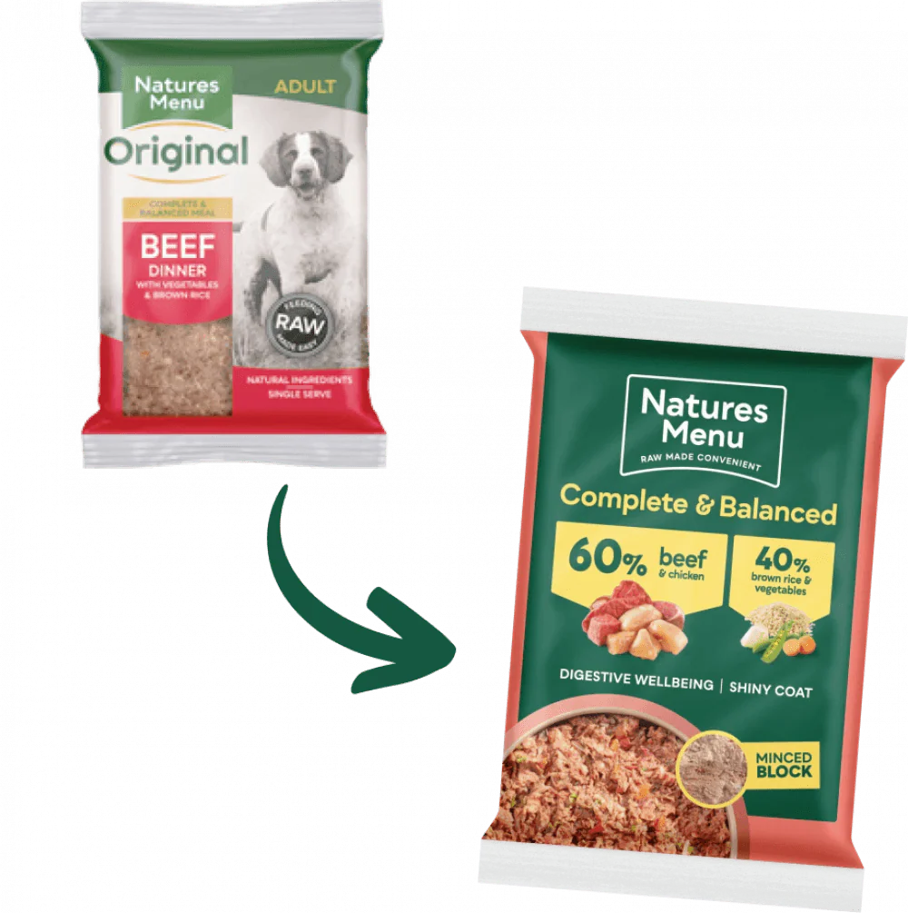 Natures Menu 60/40 Beef and Chicken with Vegetables and Brown Rice Block 300g