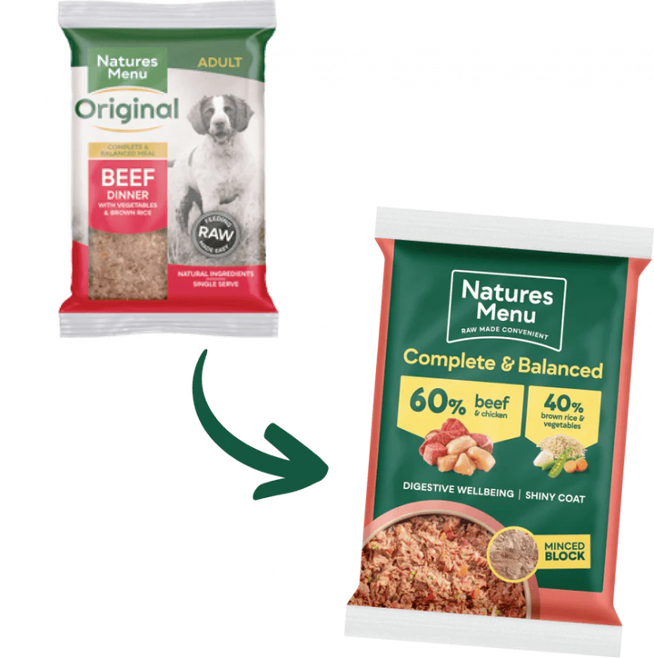 Natures Menu 60/40 Beef and Chicken with Vegetables and Brown Rice Block 300g