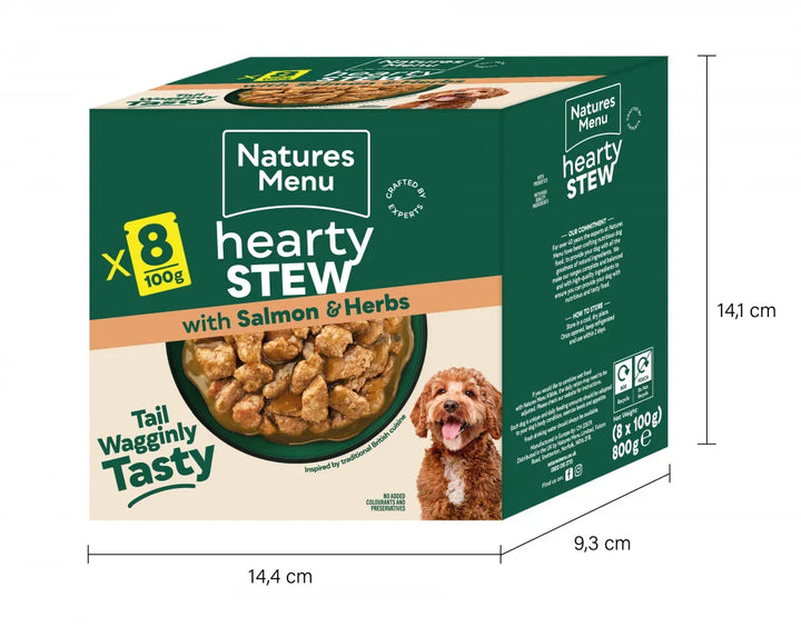 Natures Menu Dog Pouches Hearty Stews Salmon For Adult Dogs 8 x 100g