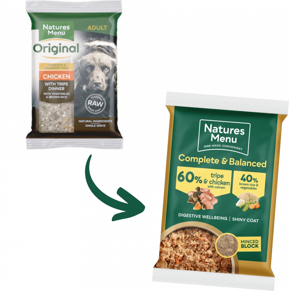 Natures Menu 60/40 Tripe and Chicken with Salmon, Vegetables and Brown Rice Block 300g