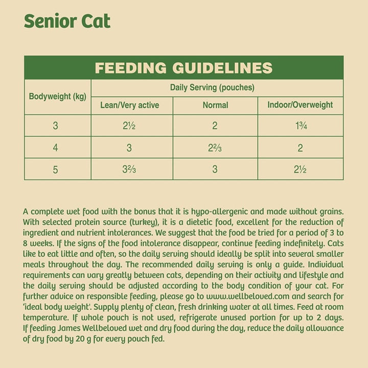 James Wellbeloved Senior Cat Grain Free Turkey In Gravy 12 X 85G