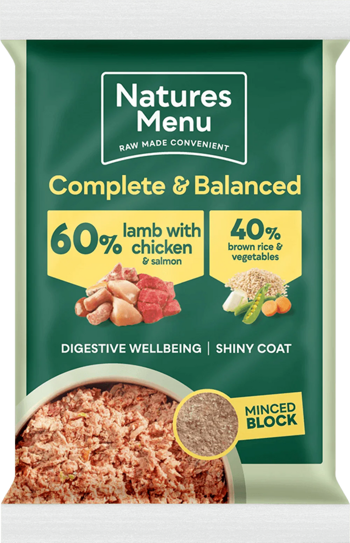 Natures Menu 60/40 Lamb with Chicken, Salmon, Vegetables and Brown Rice Block 300g