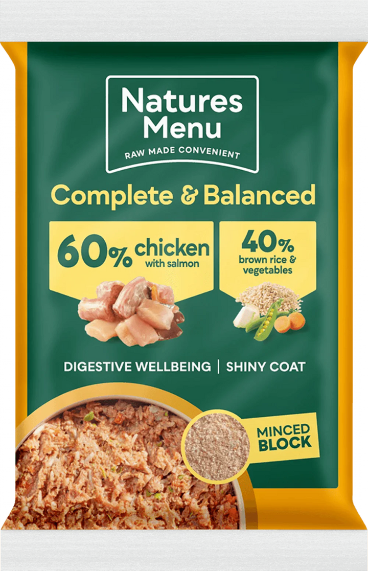 Natures Menu 60/40 Chicken with Salmon, Vegetables and Brown Rice Block 300g