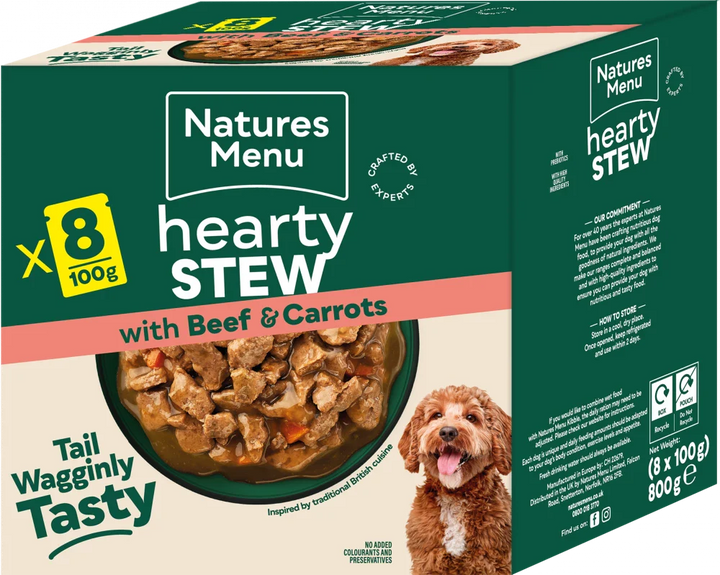 Natures Menu Dog Pouches Hearty Stews Beef For Adult Dogs 8 x 100g