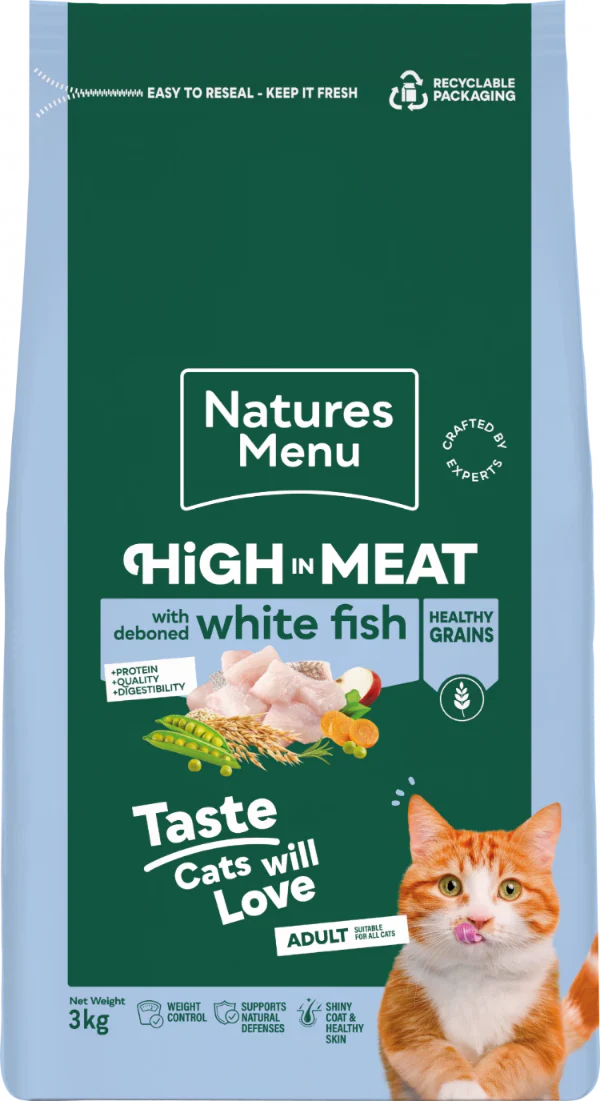 Natures Menu High In Meat Dry Cat Food Healthy Grains With White Fish 3kg