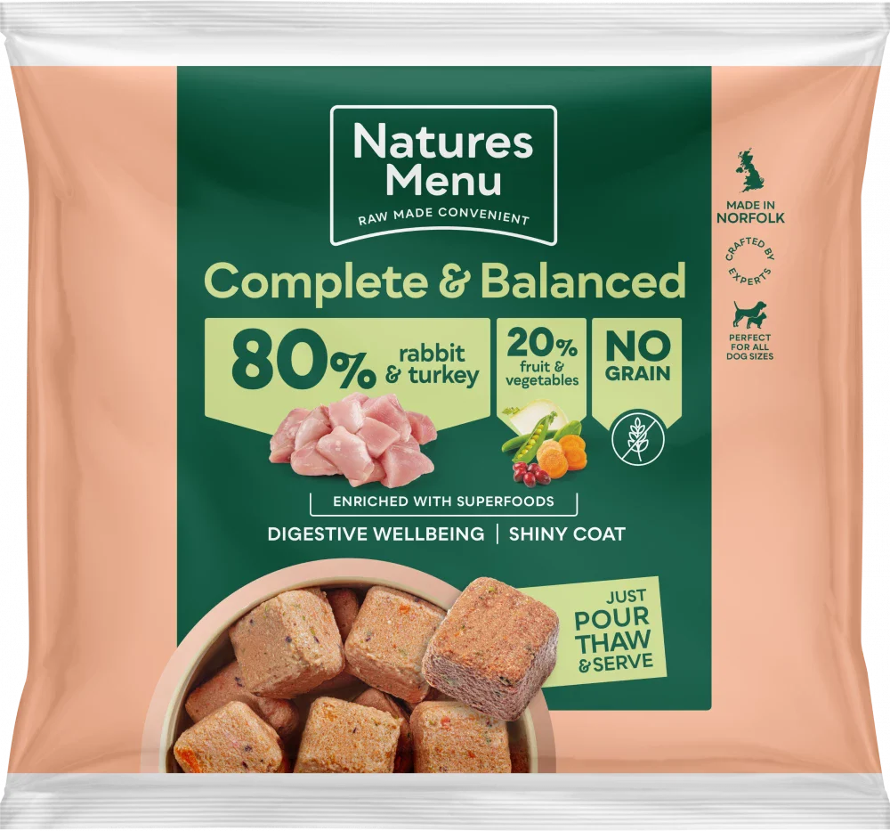 Natures Menu Complete & Balanced Raw  80/20 Rabbit & Turkey with Superfoods 1kg FROZEN