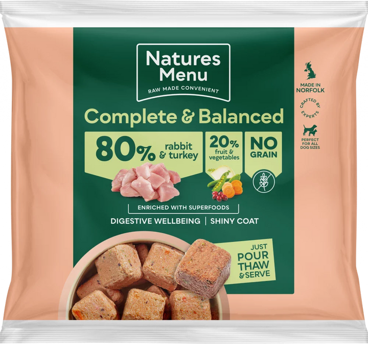 Natures Menu Complete & Balanced Raw  80/20 Rabbit & Turkey with Superfoods 1kg FROZEN