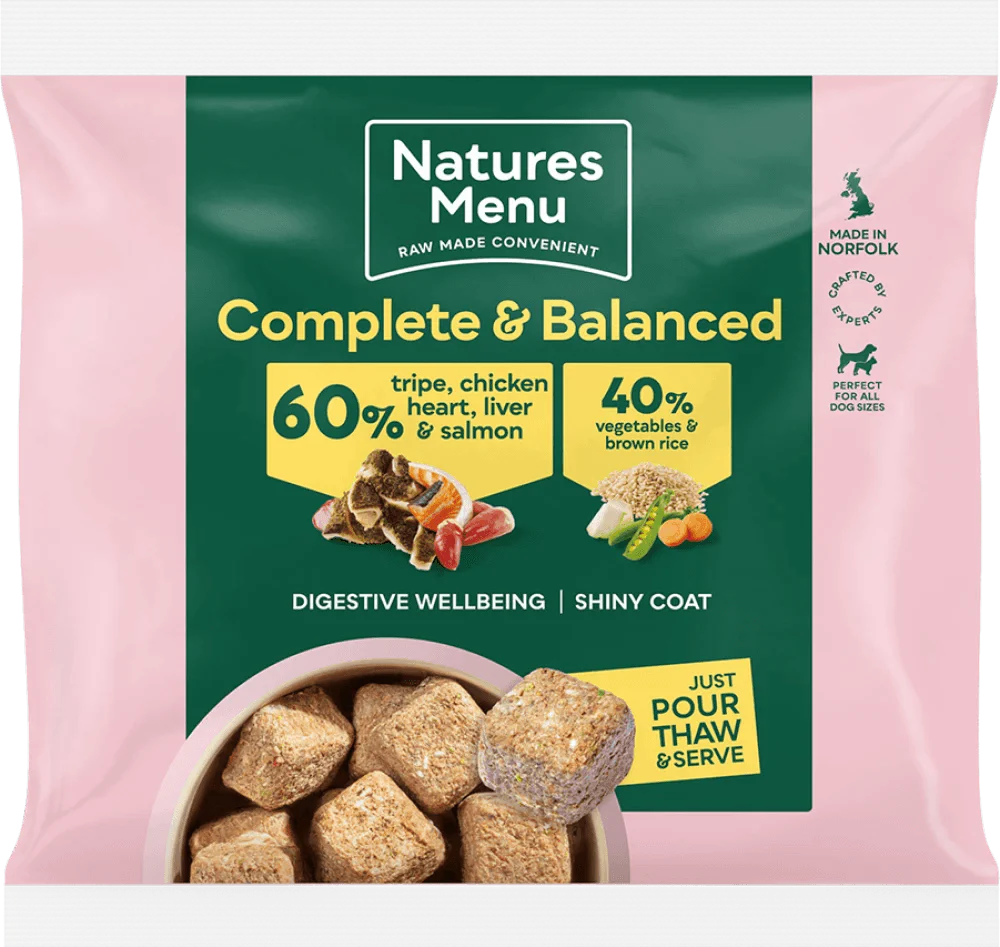 Natures Menu 60/40 Tripe, Chicken Heart, Liver, Salmon, Vegetables and Brown Rice 1KG For Adult Dogs - Ormskirk Pets