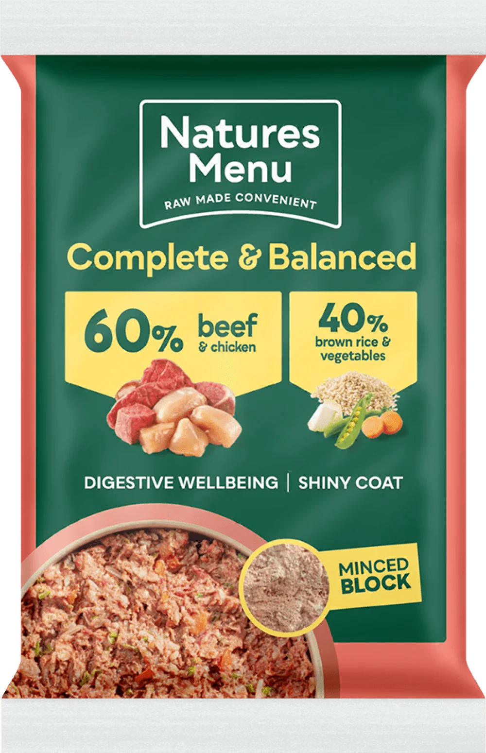 Natures Menu 60/40 Beef and Chicken with Vegetables and Brown Rice Block 300g