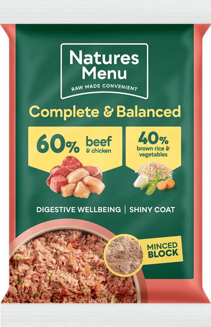 Natures Menu 60/40 Beef and Chicken with Vegetables and Brown Rice Block 300g