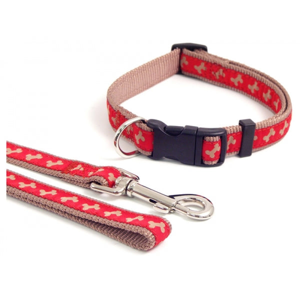 Wag 'n' Walk Fashion Collars Red/Beige Bone