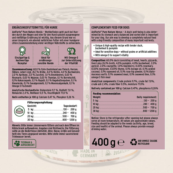 Aniforte PureNature Freeland Duck - Wet food for Dogs