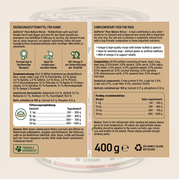 Aniforte PureNature Wild Buffalo - Wet Food for Dogs - 6 x 400g