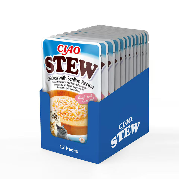 CIAO Stew Chicken with Scallop Recipe Cat Wet Pouches 40gx12