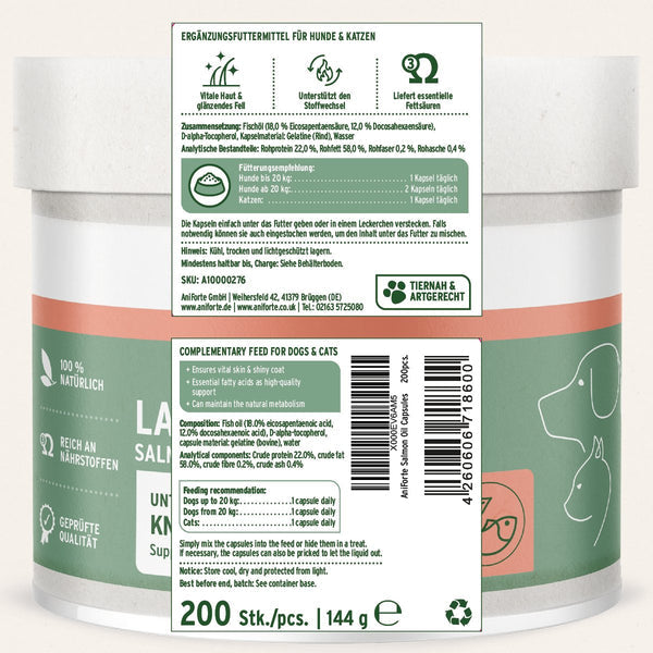 Aniforte Salmon Oil 200 Capsules for Dogs &amp; Cats - Natural Omega-3 EPA