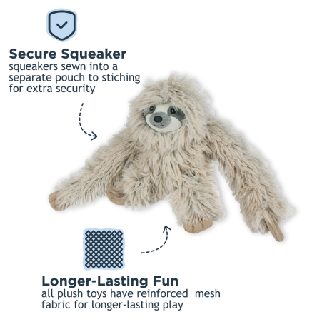 Tall Tails Plush Rope Body Sloth Squeaker Toy