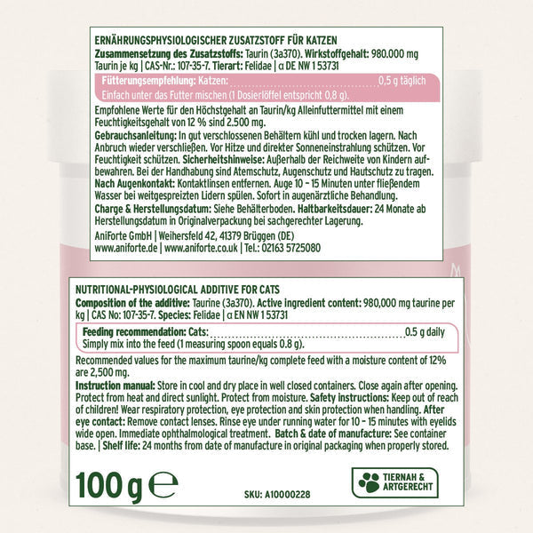 Aniforte Taurine Powder for Cats - Essential Amino Acid Supplement